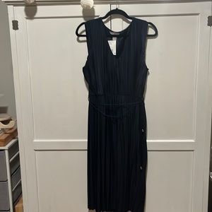 Pleated Navy Dress